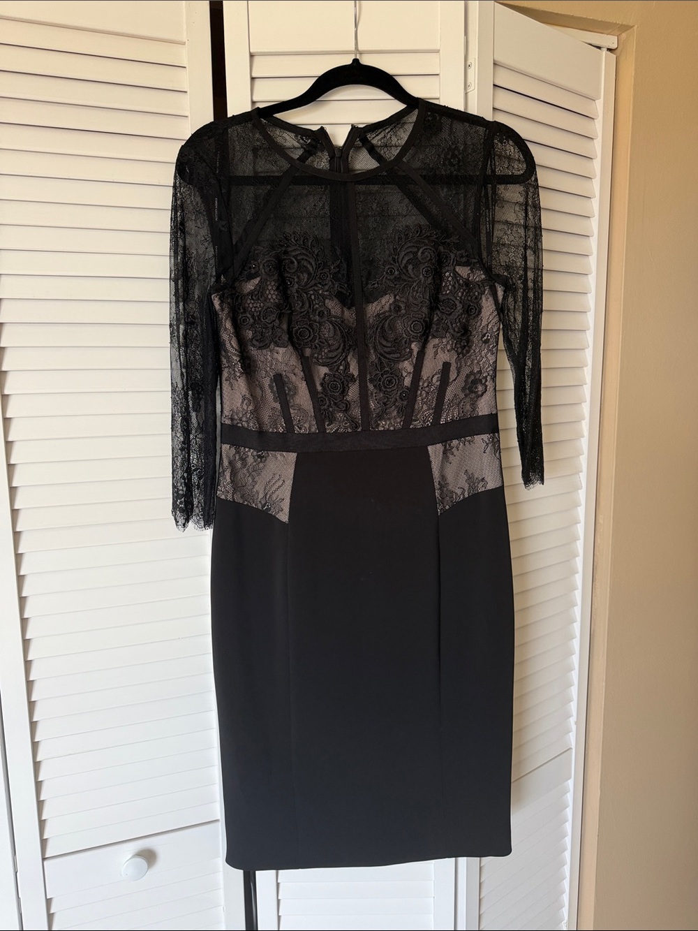 Karen Millen Black Lace Midi Dress with Sheer Bodice